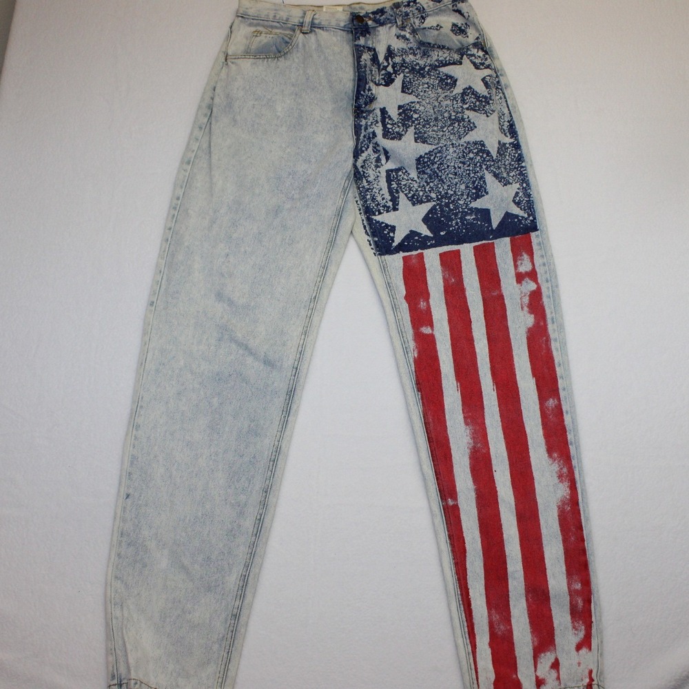 Vintage Dual Control Amer. Flag Jeans Mens 34 Acid Light Wash (ACTUAL 32x33)